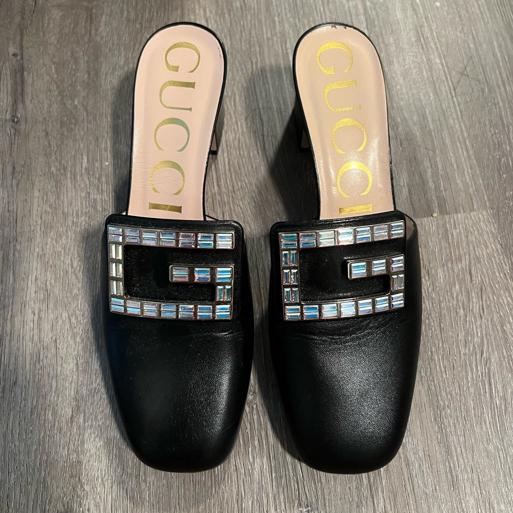 Trendy Gucci Malaga Kid Crystal G Mules (big price drop!)